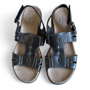 Clarks Collection Leather Comfort Sandals Brown Stitch Slingback Shoes Size 7